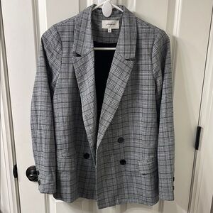 Gray Plaid Double-Breasted Blazer